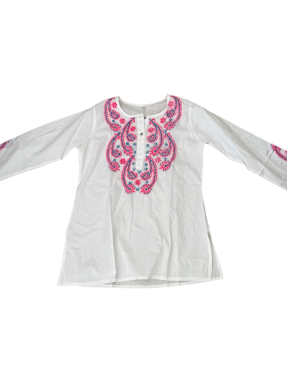 Taj by Sabrina White Women's Embroidered Tunic with Pink & Blue Accents